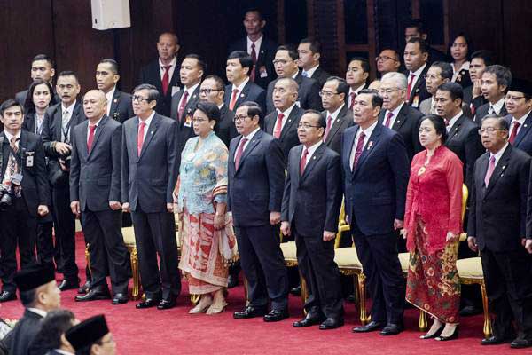 Menteri Kabinet Kerja menghadiri Sidang Tahunan MPR RI Tahun 2017 di Kompleks Parlemen, Senayan, Jakarta, Rabu (16/8)./ANTARA-M Agung Rajasa