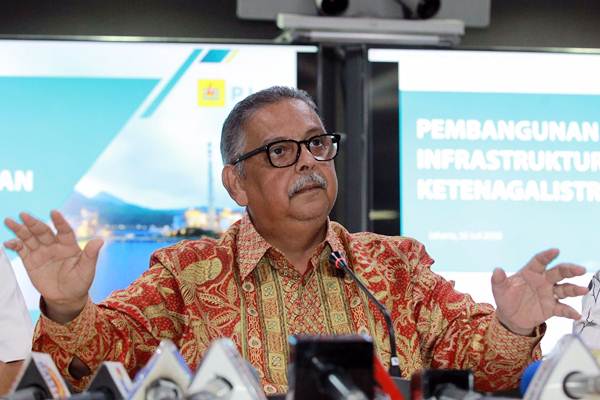 Direktur Utama PLN Sofyan Basir saat menyampaikan keterangan pers di Jakarta, Senin (16/7/2018)./JIBI-Dwi Prasetya