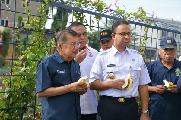  Cek Bau, Jusuf Kalla dan Anies Makan Pisang di Samping Kali Item