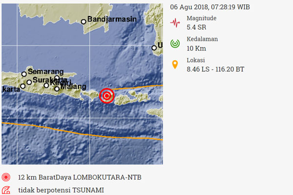  Gempa Lombok: Hingga Senin Pagi Terjadi 8 Gempa Susulan 3,7 hingga 5,6 SR. Ini Datanya