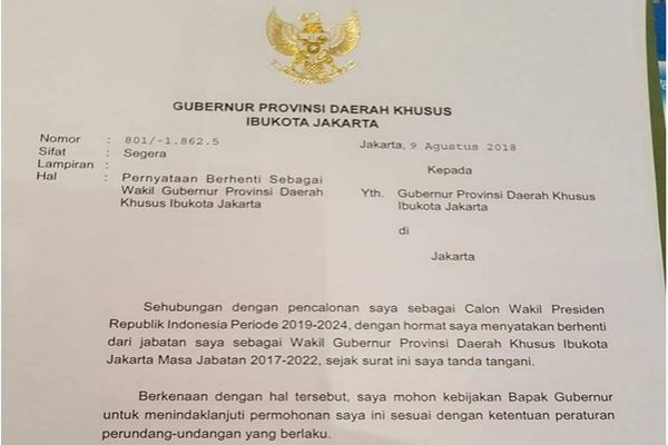  Kemendagri Belum Terima Surat Pengunduran Diri Sandiaga Uno