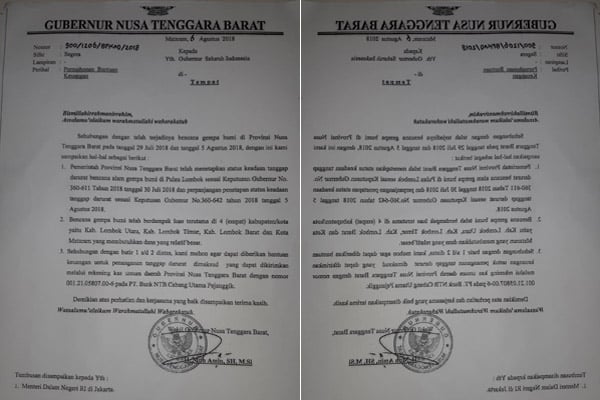  Gubernur NTB Minta Bantuan Dana Kepada Gubernur se-Indonesia, ini Suratnya