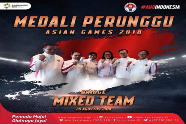  Asian Games 2018 : Bridge Sumbang 2 Medali Perunggu