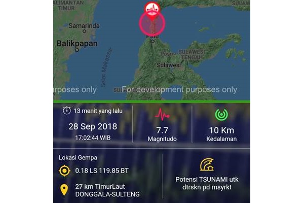  Gempa 7,7 SR Guncang Donggala, Berpotensi Tsunami