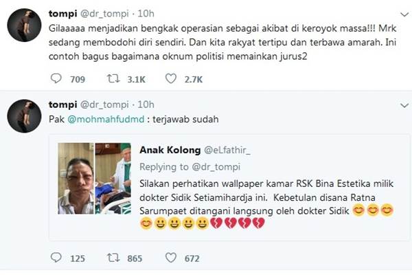  Tompi Sebut Bengkak Wajah Ratna Sarumpaet Sebagai Reaksi Pascaoperasi, Bukan Pemukulan