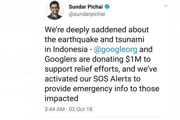  Google dan Apple Bantu Korban Gempa-Tsunami Palu US$1 Juta