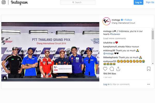  MotoGP Thailand: Lupakan Balapan, Rossi,Marquez, Dovizioso dan Rider Lainnya Beri Simpanti untuk Gempa Palu-Donggala