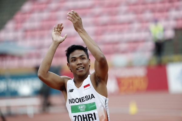Sprinter Indonesia, Lalu Muhammad Zohri asal Nusa Tenggara Barat (NTB), berhasil meraih medali emas dalam IAAF World U20 Championships di Tampere, Finlandia pada Rabu (12/7). Kemenangan Zohri menjadi sejarah bagi Indonesia dalam ajang tersebut./Reuters-Kalle Parkkinen