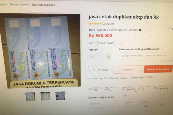  Penjual KTP-el Ilegal di Tokopedia Tinggal di Bandar Lampung. Ini Status Bapaknya 