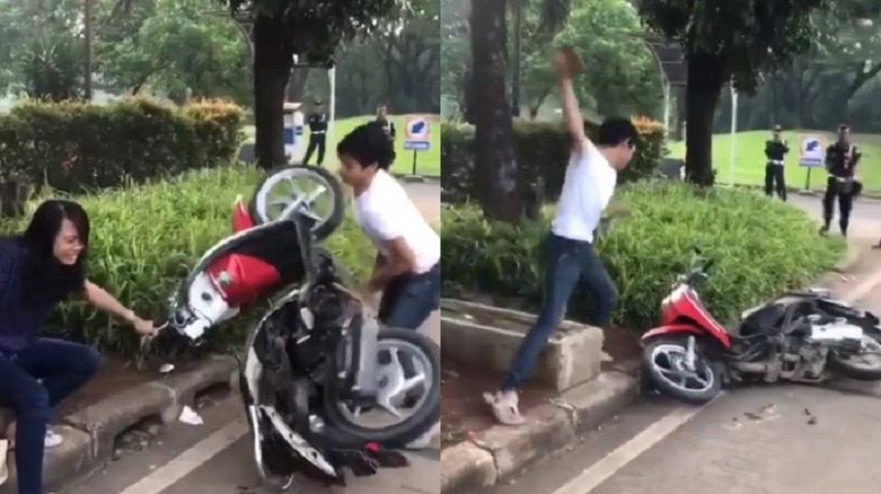  Viral di Media Sosial, Pemuda Rusak Motor Gara-gara Ditilang