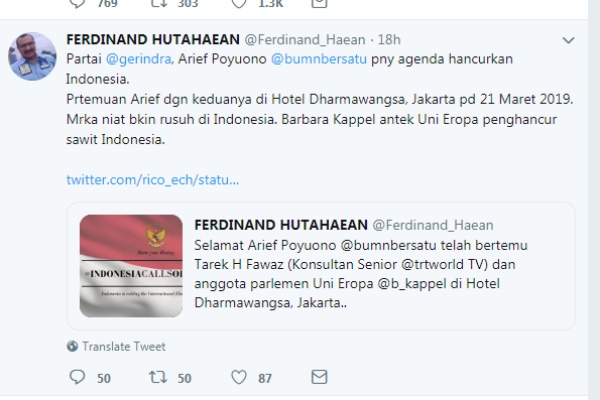  Akun Twitter dan Email Diretas, Ferdinand Hutahaean Lapor ke Bareskrim Polri