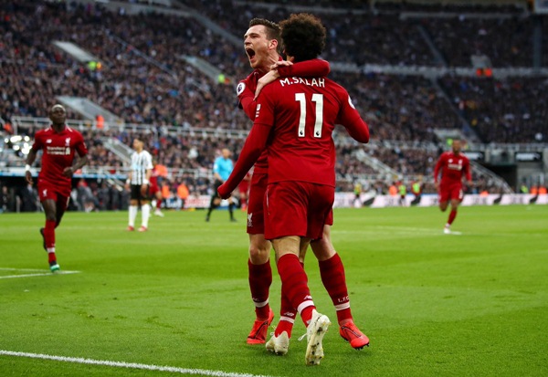 Selebrasi pemain Liverpool setelah Mohamed Salah mencetak gol ke gawang Newcastle United/Twitter
