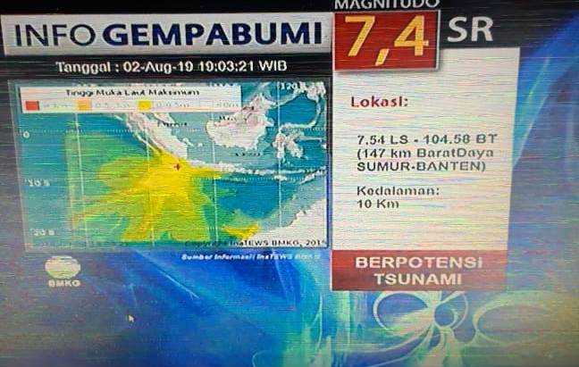  Gempa Banten 7,4 SR, Berikut Daerah Waspada dan Siaga Tsunami