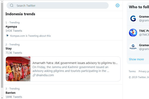  Tagar #gempa, #Banten, #Tangerang Puncaki Trending Topic Twitter