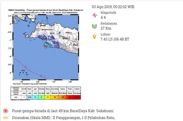  Sabtu Pukul 00:22 WIB Gempa Tektonik 4.4  SR Guncang Sukabumi