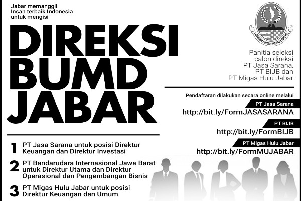  Lowongan Untuk Calon Direksi 3 BUMD Jabar Dibuka Hari Ini