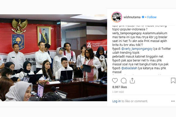  NET TV Dikabarkan PHK Massal, Instagram Wishnutama Diserbu Komentar