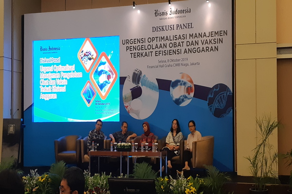 Diskusi panel Urgensi Optimalisasi Manajemen Pengelolaan Obat dan Vaksin Terkait Efisiensi Anggaran, di Jakarta, Selasa (10/8/2019)./Bisnis-Yustinus Andri
