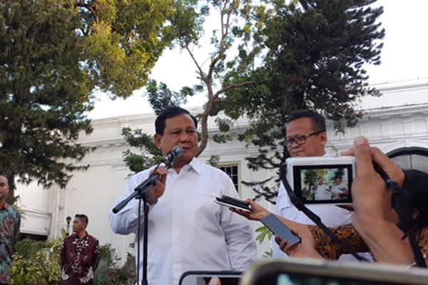 Prabowo Subianto dan Edhy Prabowo seusai bertemu Presiden Joko Widodo di Istana Kepresidenan Jakarta, Senin (21/10/2019) - Bisnis/Amanda Kusuma Wardhani