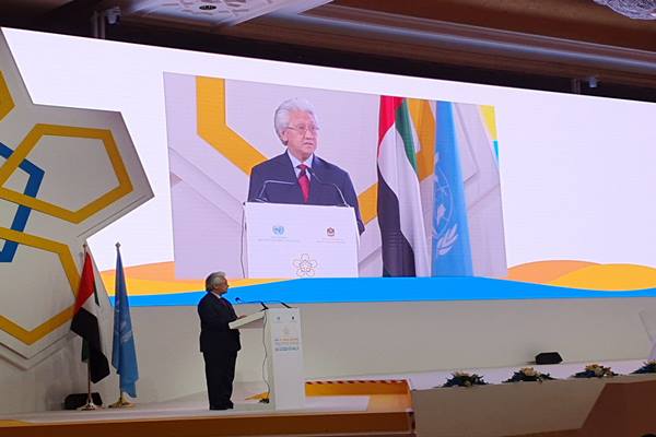 Dubes/Wakil Tetap RI untuk PBB di Wina, Darmansjah Djumala berbicara di Sidang Umum UNIDO di Abu Dhabi, Persatuan Emirat Arab, tanggal 3-7 November 2019./Dok. KBRI Wina