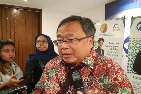 Menristek dan Kepala BRIN Bambang Brodjonegoro saat ditemui di Le Meridien Jakarta Selatan pada Selasa (12/11/2019) - Bisnis.com/Ria Theresia Situmorang