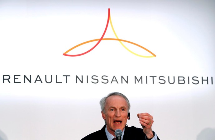 Chairman Renault Jean-Dominique Senard menghadiri konferensi pers bersama Renault, Nissan dan Mitsubishi di Yokohama, Jepang, 12 Maret 2019./ REUTERS - Kim Kyung-Hoon