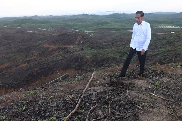 Presiden Joko Widodo meninjau lokasi rencana ibu kota baru di Sepaku, Penajam Paser Utara, Kalimantan Timur, Selasa (17/12/2019). /Antara