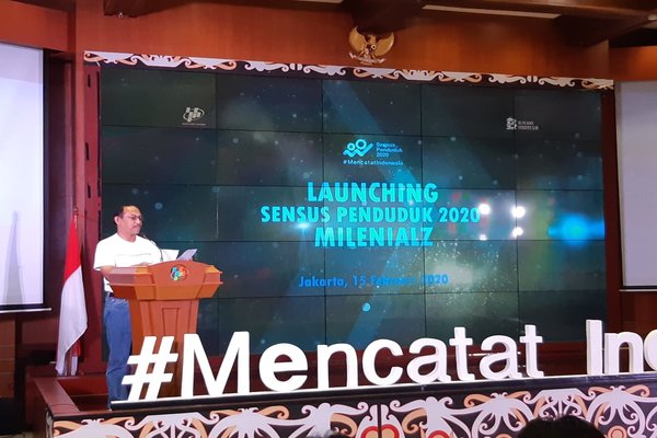 Sekretaris Utama BPS Adi Lumaksono Menjelaskan soal Sensus Penduduk Online dalam Peluncuran SP 2020 Milenialz di Kantor BPS, Jakarta, Sabtu (15/2/2020) / Bisnis - Wibi) 