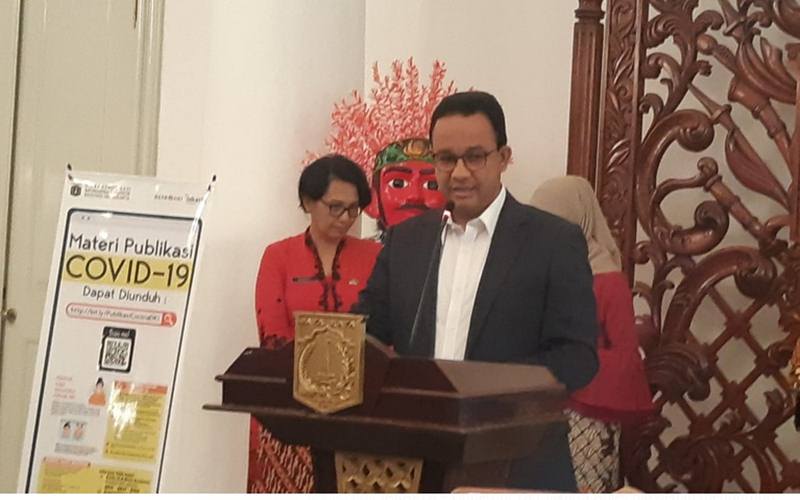 Gubernur DKI Jakarta Anies Baswedan menyampaikan situasi virus corona di DKI Jakarta, Jumat (13/3/2020). JIBI/Bisnis-Aziz Rahardyan