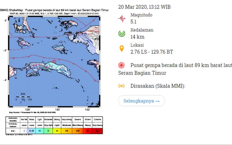  Gempa Bumi Tektonik Guncang Laut Seram
