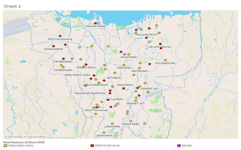  Peta Sebaran 356 Positif Covid-19 di Jakarta,  Pegadungan Paling Banyak