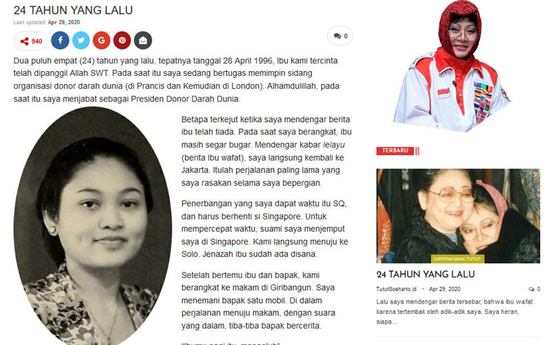  Mbak Tutut: Ibu Tien Meninggal karena Sesak Nafas, bukan Tertembak