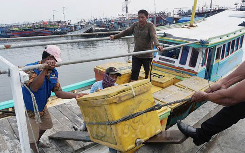 Nelayan melakukan aktivitas di Pelabuhan Muara Angke, Jakarta, Selasa (11/6/2019)./Bisnis-Himawan L. Nugraha