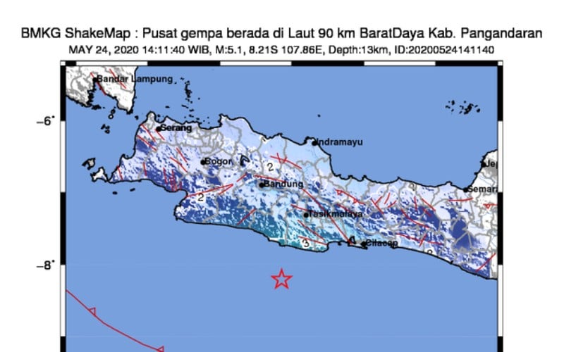  BMKG: Gempa Magnitudo 5,1 di Pangandaran, Terasa Hingga Cilacap