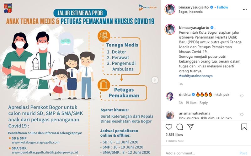  Pemkot Bogor Beri Jalur PPDB Istimewa bagi Tenaga Tim Covid-19