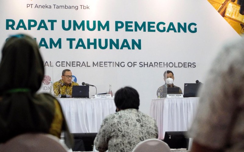 Suasana Rapat Umum Pemegang Saham Tahunan 2019 PT Aneka Tambang Tbk di Jakarta, Kamis (11/6/2020). Istimewa