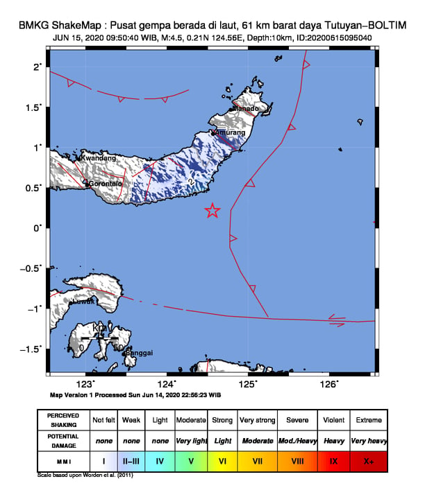  BMKG Catat Gempa Magnitudo 4,5 di Minahasa Hari Ini