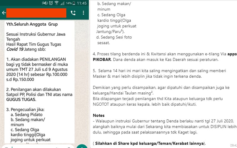  Hoaks Parah, Denda Masker Rp150.000 di Jateng, Setornya ke PIKOBAR Jabar