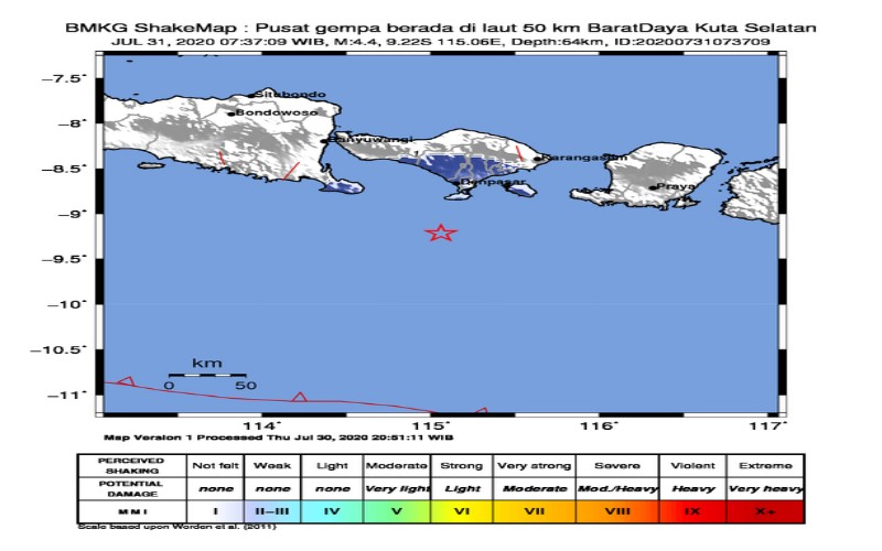  Gempa Magnitudo 4,4 Guncang Kuta Bali