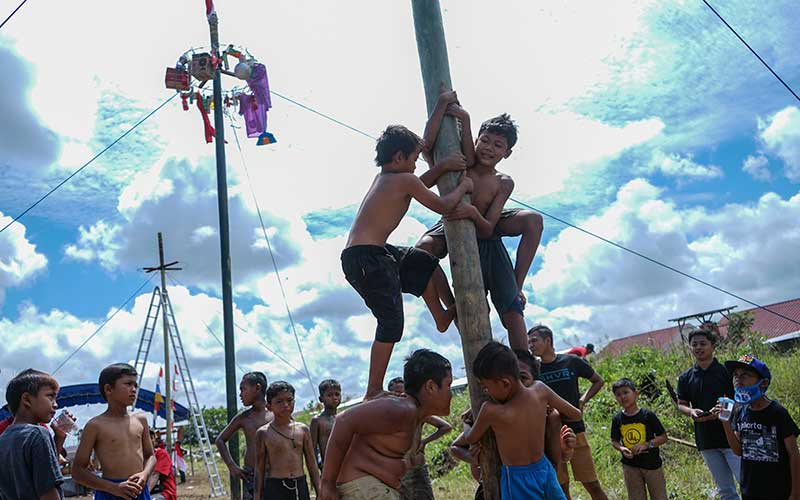  Meriahkan HUT Ke-75 RI, Warga Ikuti Lomba Panjat Pinang di Kalimantan Tengah