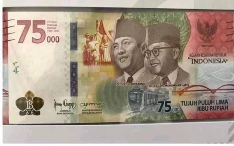 Ilustrasi desain uang pecahan Rp75.000 yang beredar. 