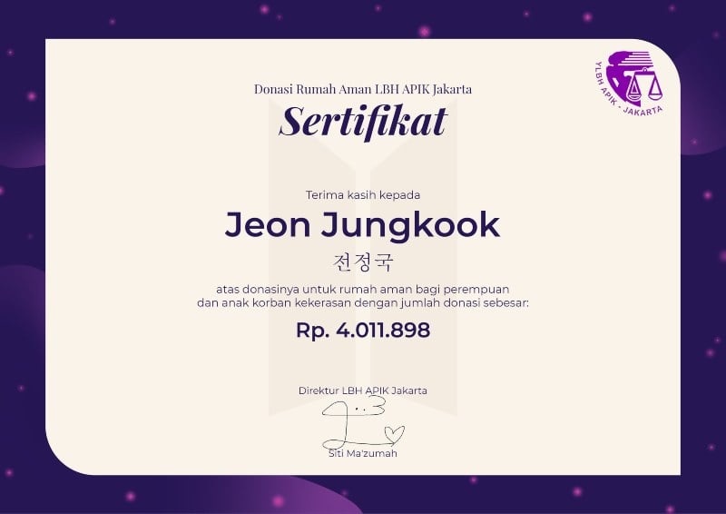  Ulang Tahun Jungkook BTS, ARMY Indonesia Sumbang Dana Untuk LBH Apik