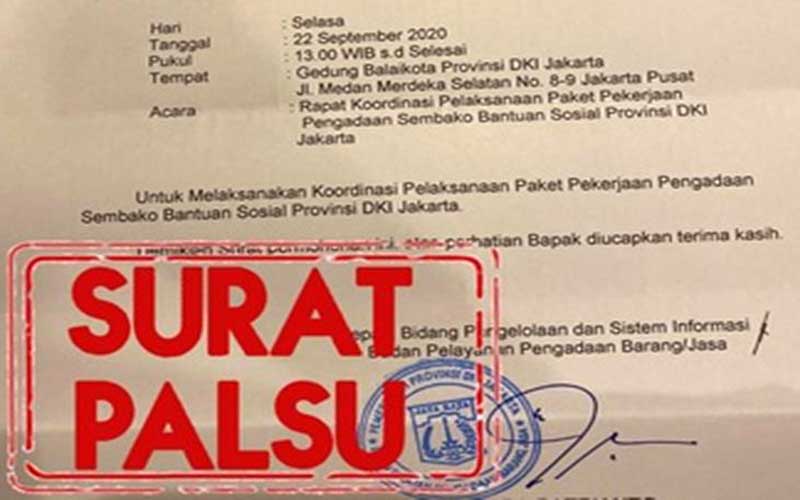  Waspada! Beredar Surat Palsu Pengadaan Bansos di DKI 