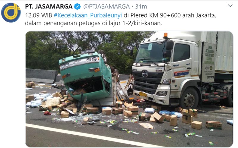  Tol Cipularang KM 91 Arah Jakarta Padat, ada Kecelakaan