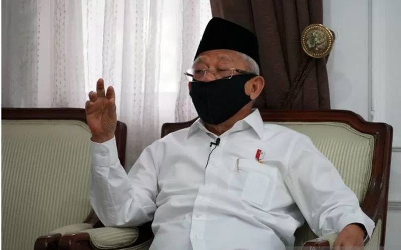 Wakil Presiden Ma'ruf Amin memberikan pernyataan pers lewat telekonferensi dengan wartawan dari rumah dinas wapres di Jakarta, Senin (8/6/2020)/Antara
