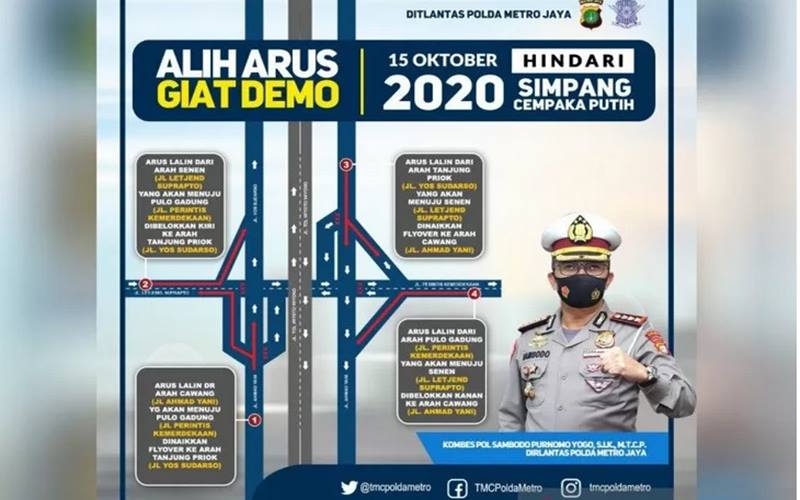  Demo Tolak UU Cipta Kerja Berlanjut Hari Ini, Polisi Rekayasa Lalu Lintas di Cempaka Putih