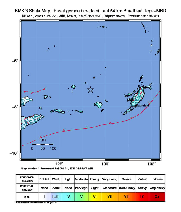  BMKG : Saumlaki Maluku Gempa Magnitudo 6,3 