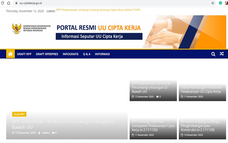  Pemerintah Rilis Portal Resmi RPP UU Cipta Kerja, Cek Link UU-Ciptakerja.go.id 