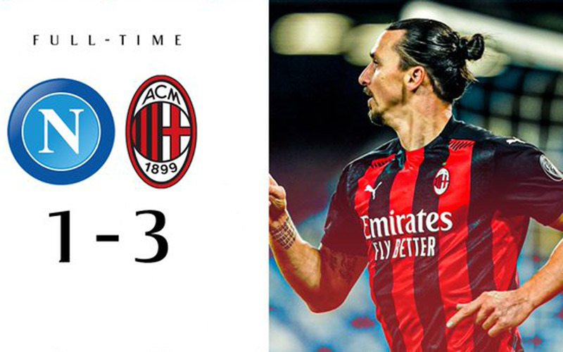 Zlatan Ibrahimovic mencetak dua gol untuk membawa AC Milan menaklukkan Napoli 3-1.Twitter@acmilan