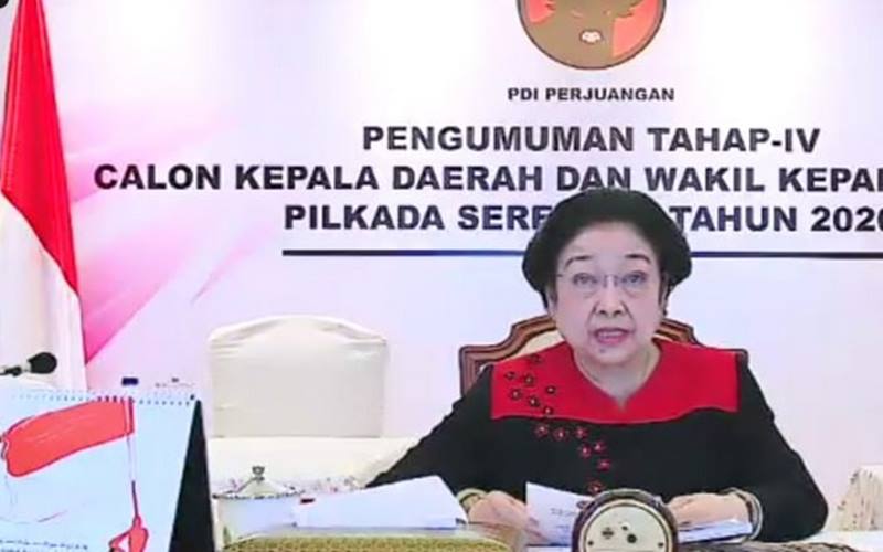 Ketua Umum PDIP Megawati Soekarnoputri saat pengumuman gelombang empat calon kepala daerah yang diusung partainya di pilkada 2020, Jumat (28/8/2020)./Youtube